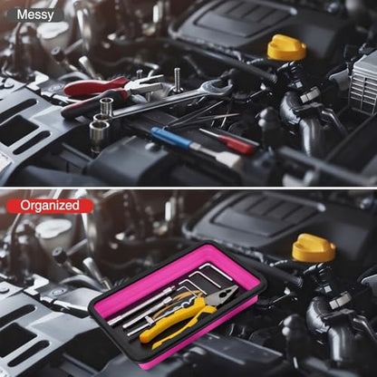 GOOACC 3 Sizes Collapsible Magnetic Parts Tray Set Pink - color: Pink
