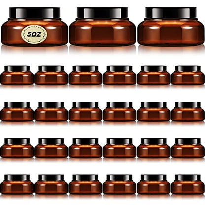 24 Pack Plastic Cosmetic Jars with Lids Label, 5 oz, Brown - color: Brown, size: 5 oz