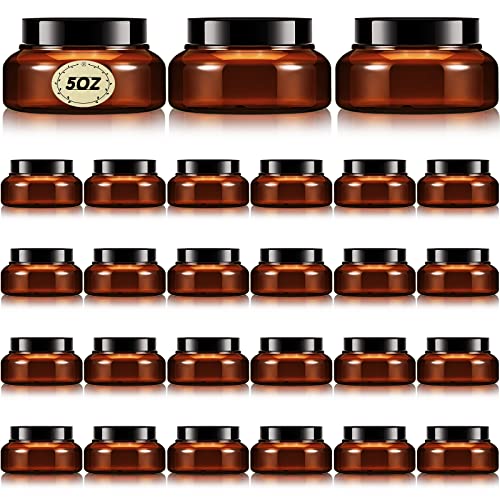 24 Pack Plastic Cosmetic Jars with Lids Label, 5 oz, Brown - color: Brown, size: 5 oz