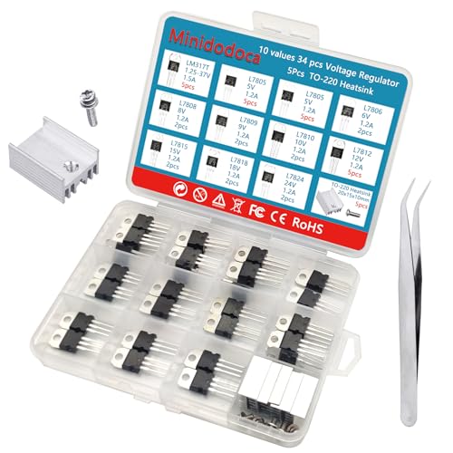 11 Values 39 Pcs L317 L7805 L7806 L7808 L7809 L7810 L7812 L7815 L7818 L7824 TO-220 Package High Current Positive Voltage Regulator Assortment Kit+TO-220 Heatsink - style: Voltage Regulator kit