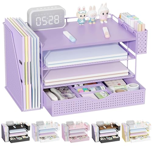 Wood Desk Organizers and Accessories with File Holder & Catalog Racks - color: Purple