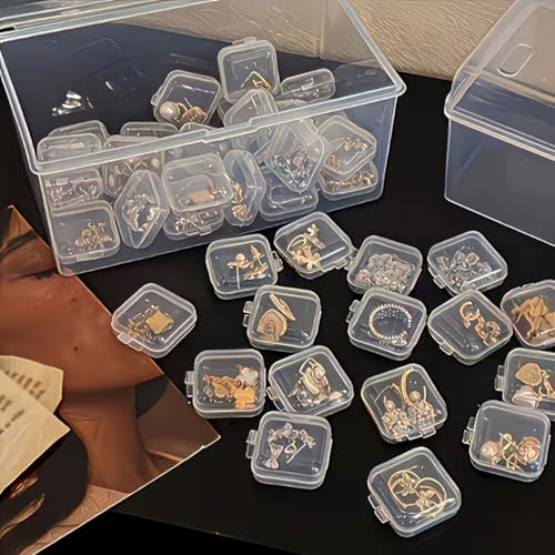 20PCS,Mini Transparent Plastic Jewelry Storage Boxes with Lids, Clear Square Containers for Earrings, Pills, Beads, Cosmetics And Craft Supplies | Durable Stackable Small Item Organizers,20PCS - color: 20PCS