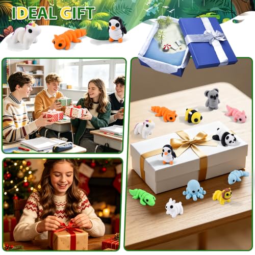 12 Pack 3D Printed Land Animal Toys Flexible PLA Wildlife Desk Set - size: Mini Animals, style: 12 PCS