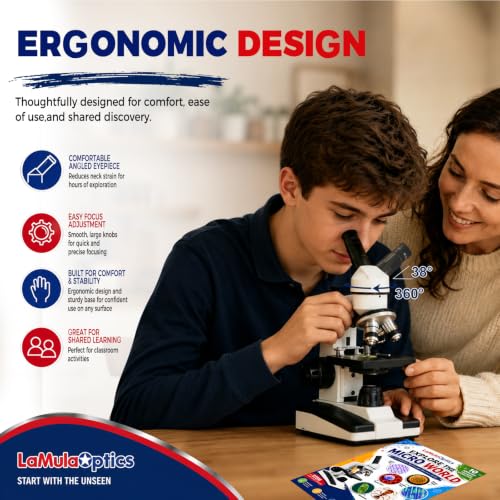 Microscope for Adults Students, 40X-2000X Metal Microscope Kit