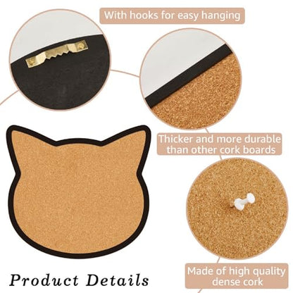 CRASPIRE Cat Pin Cork Board 9.8 X 10.6 Inch Wall Mounted Framed Bulletin Display Boards Wooden Decorative Memory Memo Brooch Lapel Pins Holder Storage for Home Office School Classroom Decoration - style: Cat Head