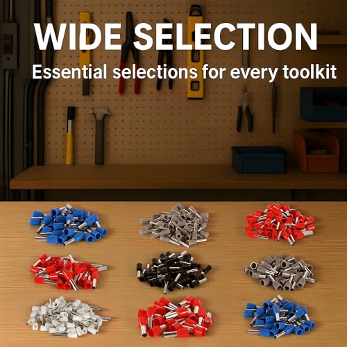 Ferrule Crimping Tool Kit,Ferrule Crimper AWG(22-8), 8 Sizes Wire Ferrule Kit AWG(22 20 18 16 14 12 10 8) Gauge Insulated Ferrule Connectors - style: 630P+Tool