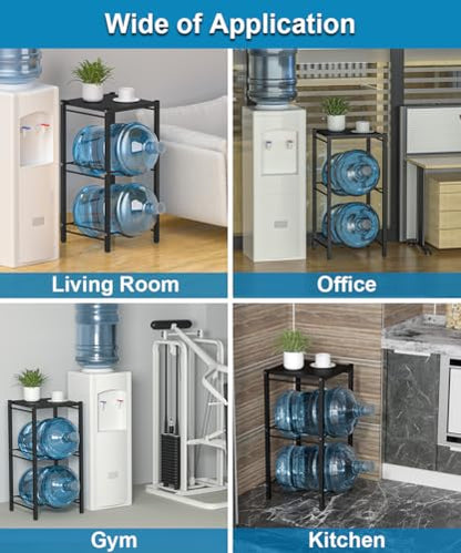 mocomax 5 Gallon Water Jug Rack, 3 Tier Detachable Water Bottle Holder With Storage Shelf, Heavy Duty Water Jug Dispenser Stand Organizer for Kitchen, Office, Home, Black - style: 3-Tier with shelf