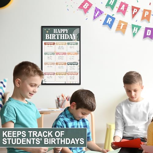BEAWART Classroom Birthday Chart, 16x24 Modern Boho Reusable Poster - color: Modern Boho