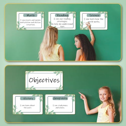 7Pcs Magnetic Write & Wipe Blank Labels, Eucalyptus Leaves Design Dry Erase Learning Magnets with 1 Black Pen & Back Card (30 * 20cm), Classroom Office Home Organization Supplies - style: Eucalyptus Leaves