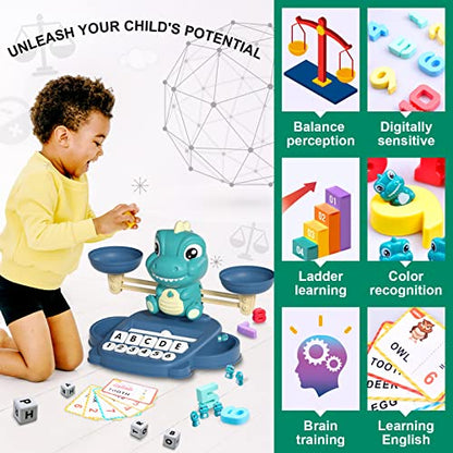 Kaodezhu Dinosaur Math Balance Toys, Montessori Toys for 3 Years Old Kids - color: Advanced Green