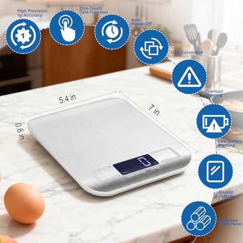 Food Scale, Digital Kitchen Scale for Kitchen 1g Precision, 11lb