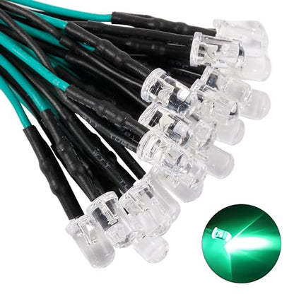 60pcs Green Pre Wired Led Diode Lights 12v,5mm Led Light Emitting Diodes for DIY Scientific Experiment - color: Clear-green(60pcs)