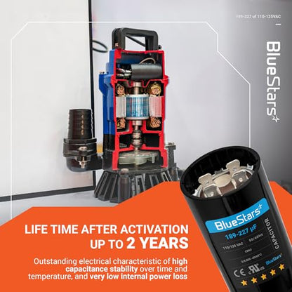 [Upgraded] BlueStars 189-227 MFD uF 125VAC Capacitor - size: 189-227 MFD 110-125 VAC