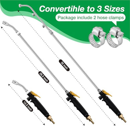 Pump Sprayer Wand with 3 Types of Nozzles, Fan Nozzle Replacement Sprayer Wand, Stainless Steel Sprayer Wand Replacement with 1/4" & 3/8" Brass Barb and 2 Hose Clamps (Plastic Handle)