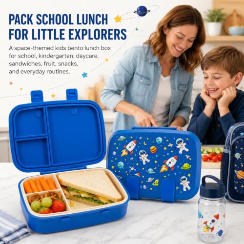 MISS BIG Kids Bento Lunch Box, Blue Astronaut, Microwave Safe, 800ml - color: Blue Astronaut