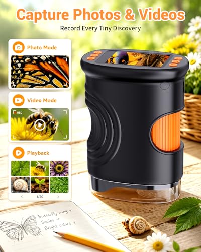 Kids Magnifying Glass 2-inch Digital Handheld Microscope for Kids - color: Black