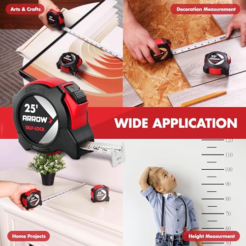 Arrow 25FT Auto-Lock Tape Measure, Easy Read Double Sided Measuring Tape