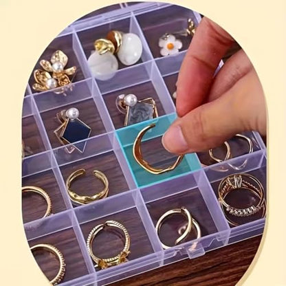 24-Compartment Transparent Plastic Storage Box—suitable for storing jewelry, beads, craft accessories, small parts, earrings, rings, screws, and various small items.