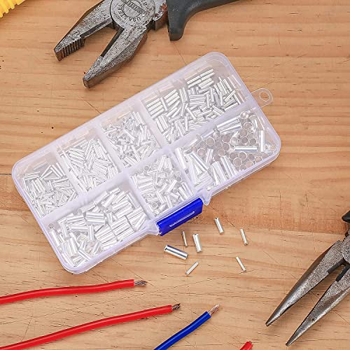 650 Pcs 7 Sizes Wire Ferrules Kit, Tinned Copper Crimp Connectors, 22-18 AWG 16-14 AWG 12-10 AWG Non Insulated Electrical Cable Pin Cord End Terminals, Wire Copper Crimp Fitting Ferrules
