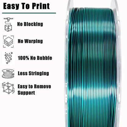 PLA Filament 1.75mm, Silk PLA 3D Printer Filament, High Speed Printing Dual Color Filament Black Green 2 in 1 Coextrusion 1.75 PLA Filament +/-0.02mm, 1kg/2.2lb - color: Dual-color Black Green