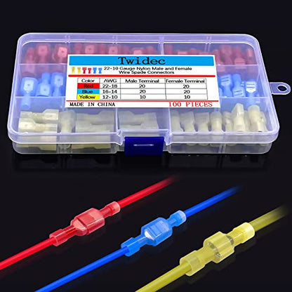 Twidec/100PCS Nylon Spade Connector Kit 22-10AWG Male Female Wire Connector - color: 100PCS