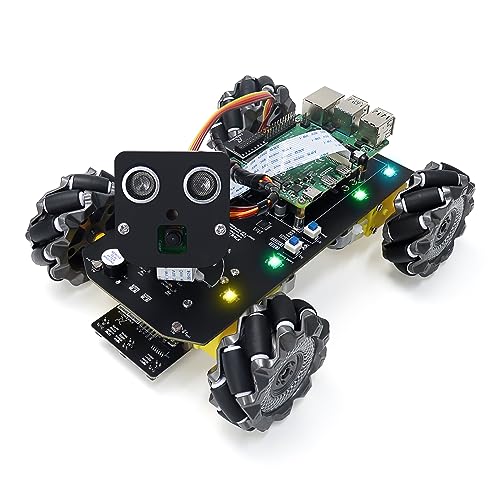 Freenove Mecanum Wheel Car Kit for Raspberry Pi 5 4 B 3 B+ Zero 2 W, Face Tracking, Line Tracking, Light Tracing, Obstacle Avoidance, App Control, Camera, Servo (Raspberry Pi NOT Included) - color: Mecanum Wheels