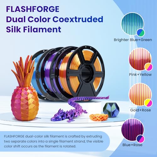 FLASHFORGE Silk Bi-Color PLA Filament 1.75mm, Coextrusion Bright Blue & Green Dual Color Multicolor 3D Printer Filament, Enchanting Silk Finish with 360° Multicolor Shifting Color Effect - color: Silky Dual-color Bright Blue & Green