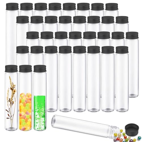 Test Tube, 36 Pack 3.7 Oz Plastic Test Tubes Plastic Tubes with Caps Clear Plastic Test Tubes, Plastic Tubes for Storage Clear Test Tubes with Lids for Bath Salt, Candy, Party, Plants (Black) - color: Black