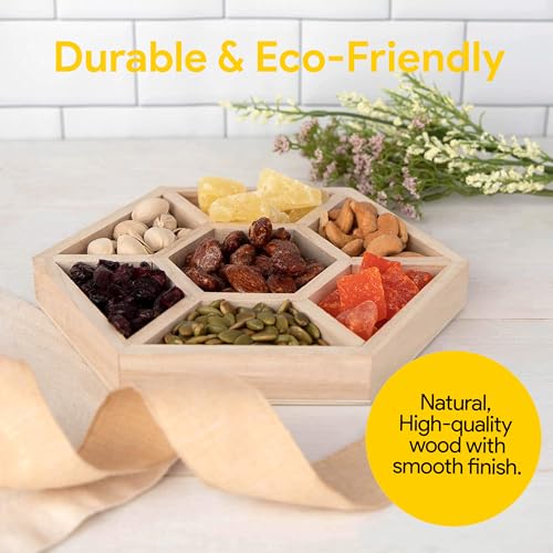 Hammont Hexagon Sectional Wooden Trays - 3 Pack - 8.5”x8.5”x1” - Eco Friendly Decorative Tray for Dry Fruits & Candies | Organic Wooden Tray for Gift & Home Décor - style: Hexagon Tray - Small