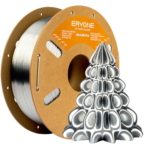 ERYONE Silk Filament PLA+ 1.75mm Upgraded Shiny 3D Printer Filament, Gloss Finish, Fit Most FDM Printer Stable Printing,1kg (2.2LBS)/Spool, Silver - color: Silk Pla+ Silver