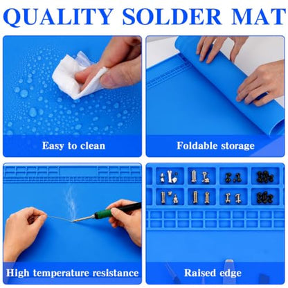 Extra Large Soldering Mat 932°F Heat Resistant Silicone Solder Mat 27.6''x15.7'' Non-Slip Large Repair Workbench Pad for Electronics Phone Watch Computer Laptop Repair BGA Soldering Iron (Blue) - color: Blue