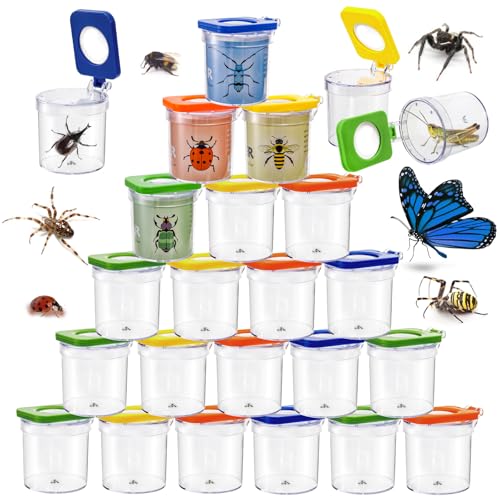 ZOOFOX 24 Pack Insect Bug Viewer, Catcher Bug Magnifying Insert Box with Colored Lids, Insect Cage Container for Science Nature Exploration Tool