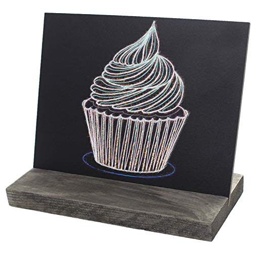 5 X 6 Inch Mini Tabletop Chalkboard Signs with Rustic Style Wood Base Stands, Set of 4，Include 3 chalks