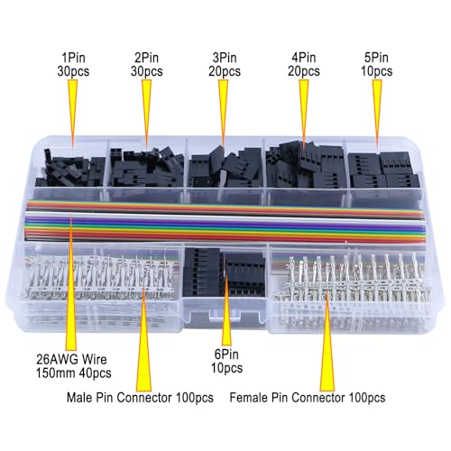 Jumper Wire Connector Kit for Dupont 2.54mm 1/2/3/4/5/6P Connector Housing Male/Female Pin Connector 26AWG Colored Wire Suitable for Electronic Products (40Pin Wire Set 360 pcs) - style: 40Pin Wire Set 360 pcs