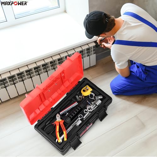 MAXPOWER 17 inch Tool Box, Small Plastic Toolbox with Handle - color: Red, size: 17"