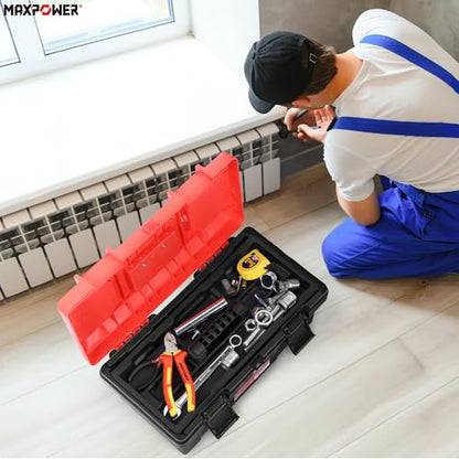 MAXPOWER 17 inch Tool Box, Small Plastic Toolbox with Handle - color: Red, size: 17"