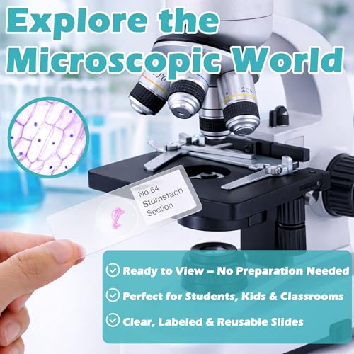 Prolee 200 Packs Microscope Slides, 100 Plants & 100 Animal Tissues Includes Labels and Case for Biological Science Education