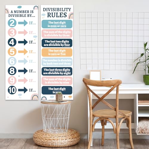 QOUBAI Educational Math Posters for Middle School Divisibility Mathematics Banner Math Classroom Decor Boho Rainbow Posters Bulletin Board for Teachers Elementary High School Classroom Wall - style: Bohemian