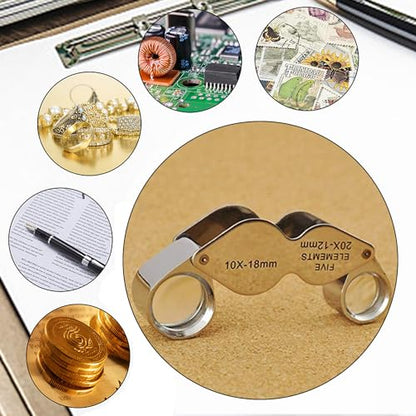 Rongon 10X & 20X Pocket Jewelers Loupe Foldable Magnifier with Light - color: Silver
