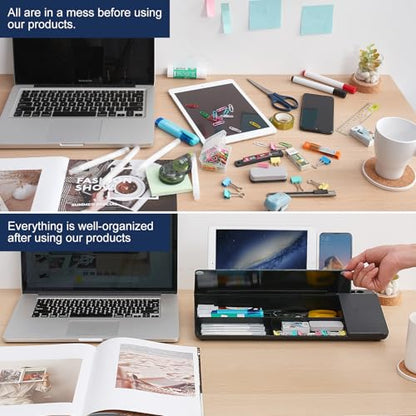 Small Glass Desktop Whiteboard Dry-Erase-Board - Computer Keyboard Stand with Wireless Charger White Board Surface Pad with Drawer, Desk Organizers with Accessories for Office, Home, School Supplies - color: Wireless Charging - Black