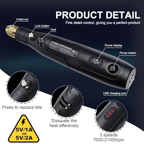 LET'S RESIN 3-Speed Cordless Drill, 10Pcs Electric Resin Jewelry Drill