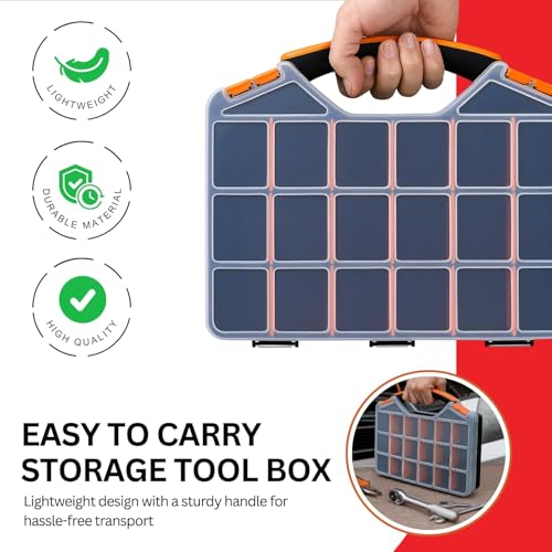 Andalus Tools Organizer Box, Small Parts Storage 18-Compartment Portable Hardware Organizer Removable Plastic Dividers for Screws, Nuts, Bolts, Nails – Orange (1 Pack, 12.75" x 10" x 1.75") - size: 1 Pack, 12.75" x 10" x 1.75"