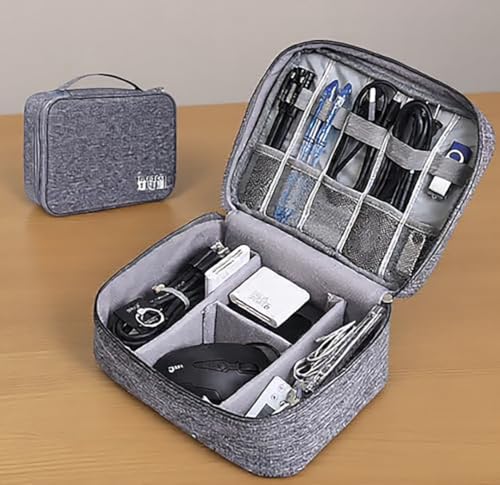 Waterproof Travel Electronics Organizer Bag, Portable Cable Case-Grey - color: Grey, size: Single-Layer