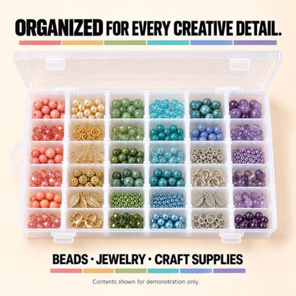 36-Grid Bead and Tackle Box Organizer, Adjustable Dividers, 3 Pack - color: Clear-3pack-108 Grids