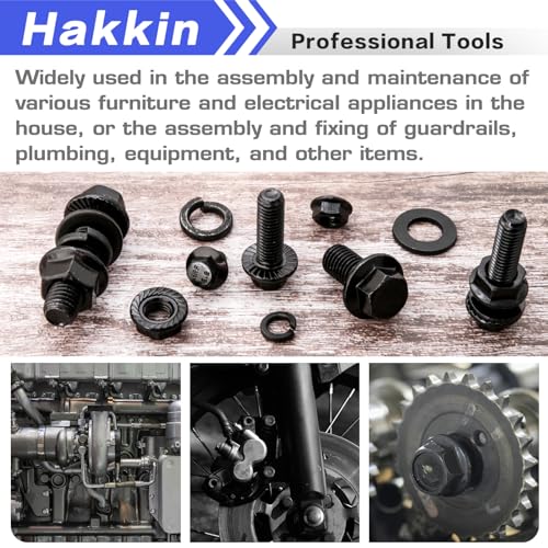 248PCS Flanged Hex Head Bolts, Hakkin Black Metric Bolt m6 m8 m10 Machine Screw Assortment Kit, M6-1.0 M8-1.25 M10-1.5 Flanged Screws Nuts Flat Spring Washers, Assorted Screws Nuts - size: G. M6 M8 M10