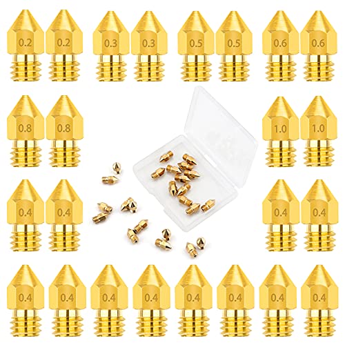 Luter 24PCS Extruder Nozzles 3D Printer Nozzles for MK8 0.2mm, 0.3mm, 0.4mm, 0.5mm, 0.6mm, 0.8mm, 1.0mm with Free Storage Box for Makerbot Creality CR-10 Ender 3 5