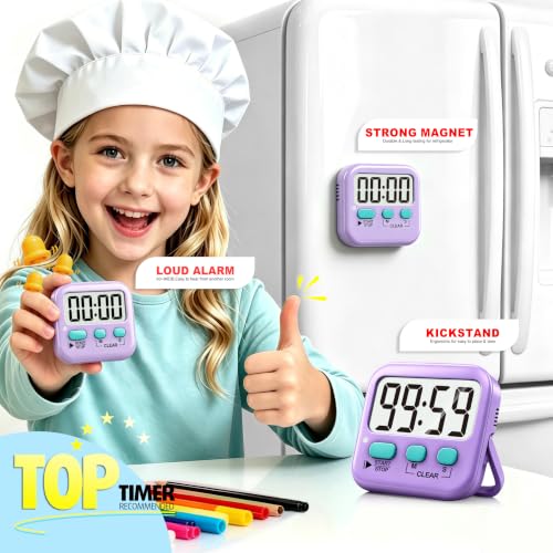 Antonki 2 Pack Digital Timer for Kids Classroom Kitchen Timers for Cooking - color: Fresh Purple