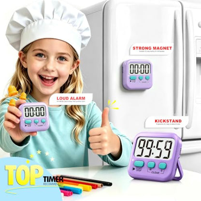 Antonki 2 Pack Digital Timer for Kids Classroom Kitchen Timers for Cooking - color: Fresh Purple