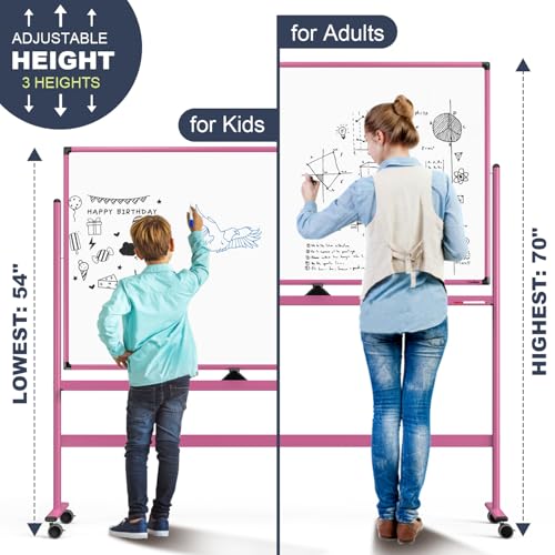 Rolling Whiteboard 48”x32” Large White Board Dry Erase Board on Wheels - color: Rose Red, size: 48"W x 32"H