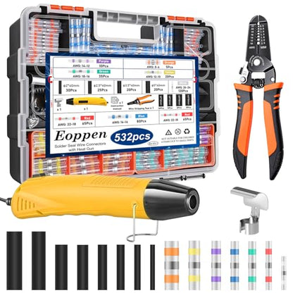 532Pcs Heat Gun for Shrink Tubing, Solder Seal Wire Connectors & Heat Shrink Tubing Kit, 26-6 AWG Waterproof Heat Shrink Wire Connectors with Mini Heat Gun for Marine Electrical - size: 532Pcs